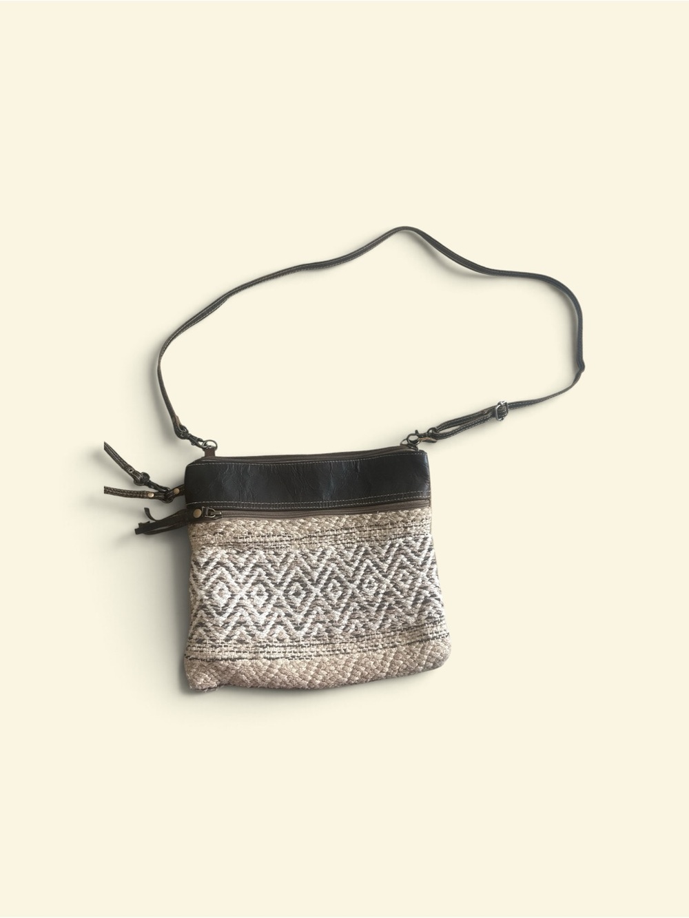 Myra Bag BoHo Recycled Woven Beige & Brown Crossbody Purse